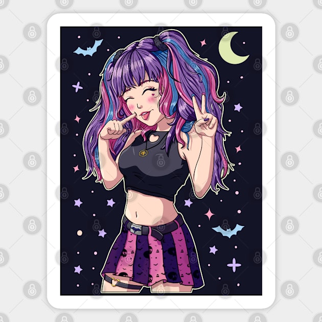 Cute Anime Girl Pastel Goth Purple Magnet by Dener Queiroz